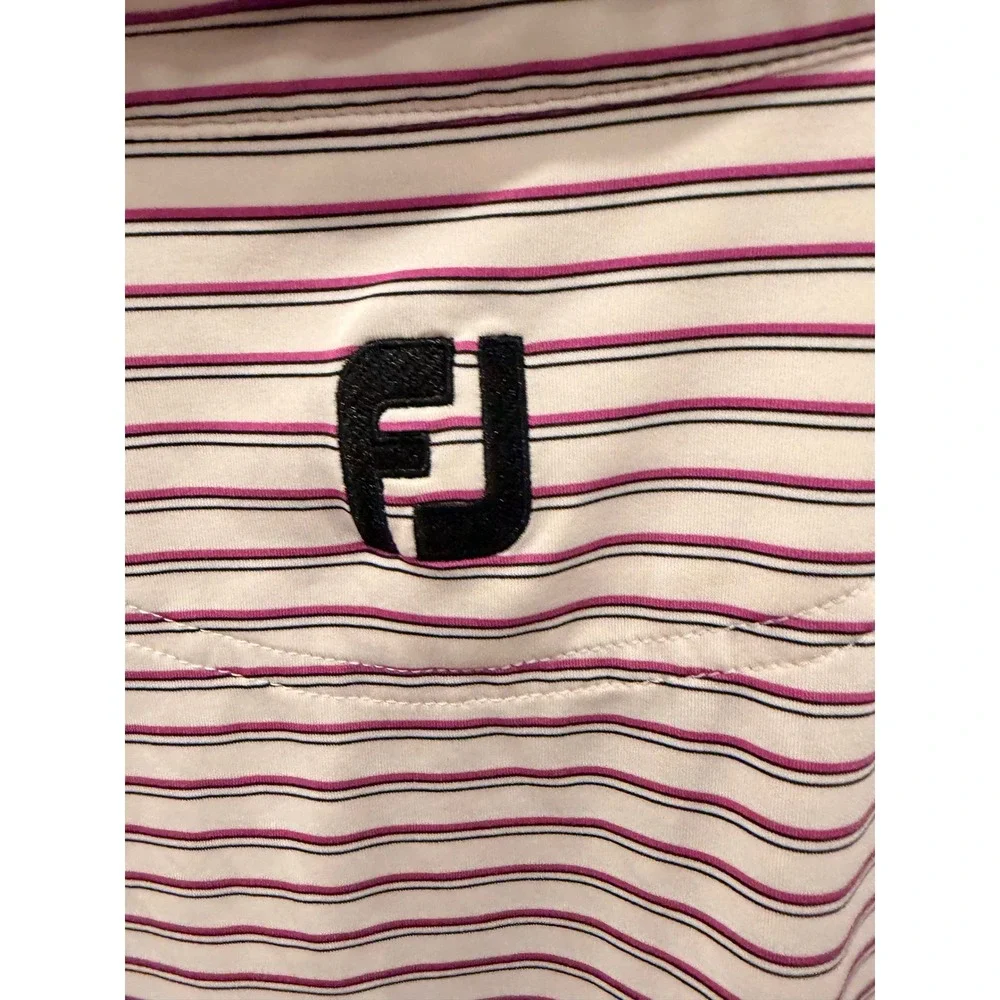 FootJoy FJ Golf Polo Shirt Men's Large White Purple Stripe Performance Stretch